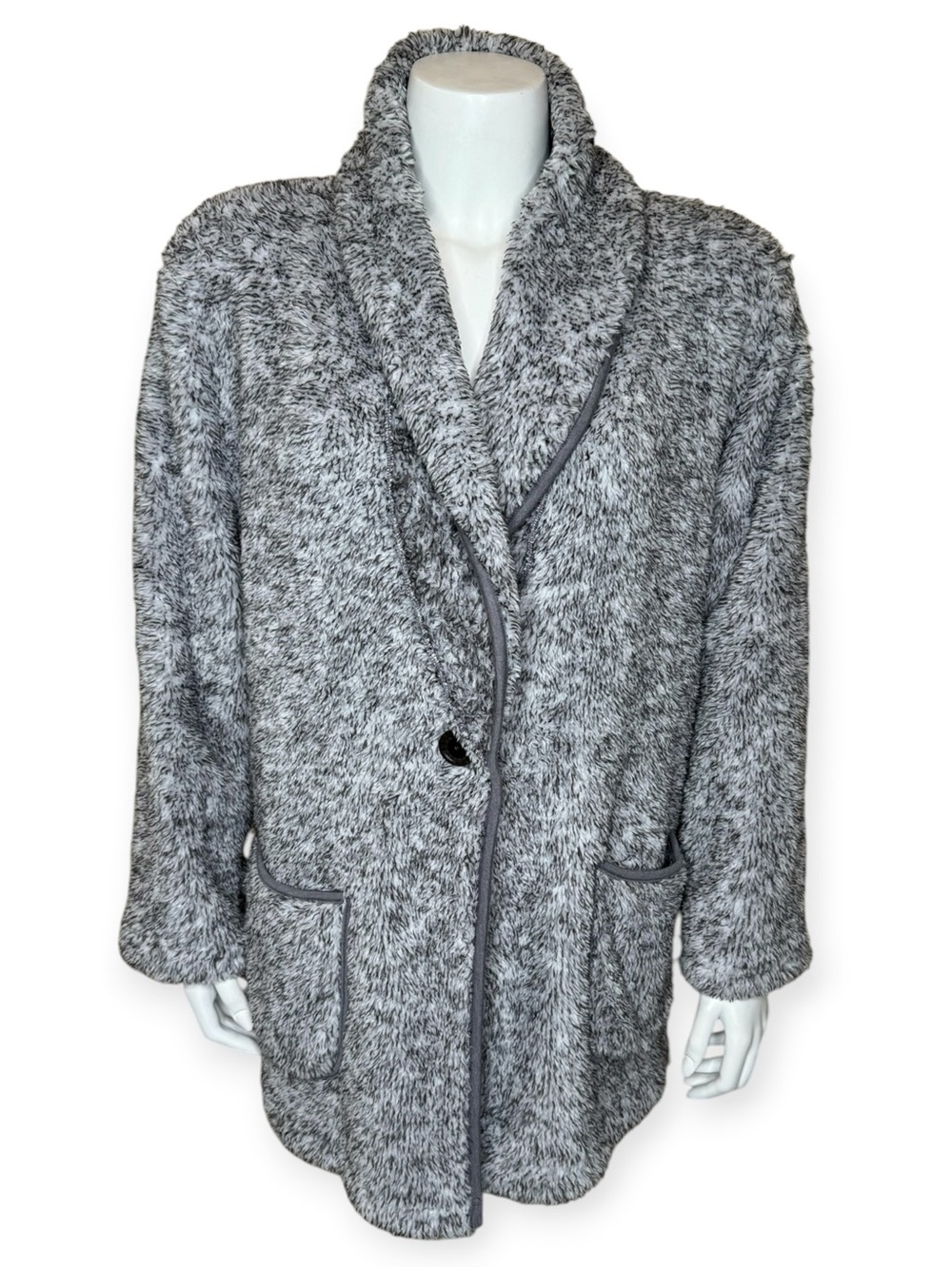 Soft Surroundings Most Wonderful Cardi Cardigan Jacket M Deep Pile Fleece Gray